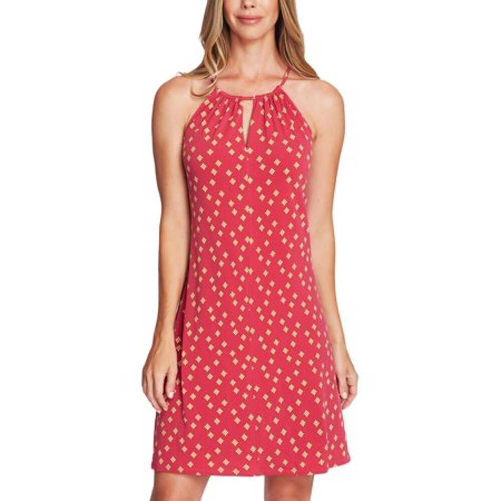 Vince Camuto Printed Sleeveless Keyhole Dress Pink